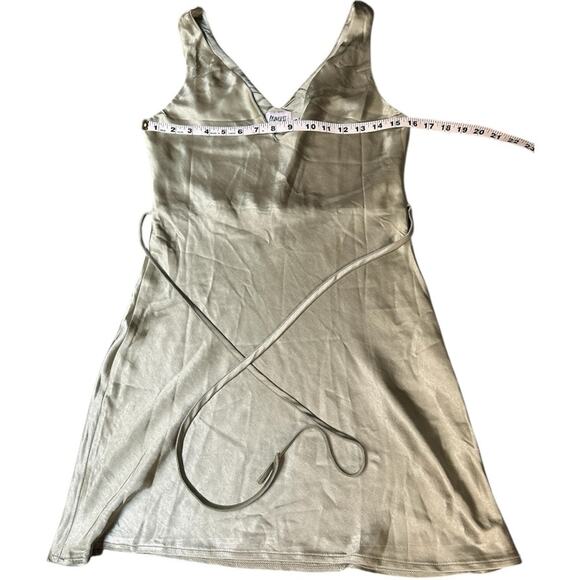 PRINCESS POLLY Norma Satin Mini Dress Green Slip V Neck Tie Waist Size 4 Small - Picture 4 of 6